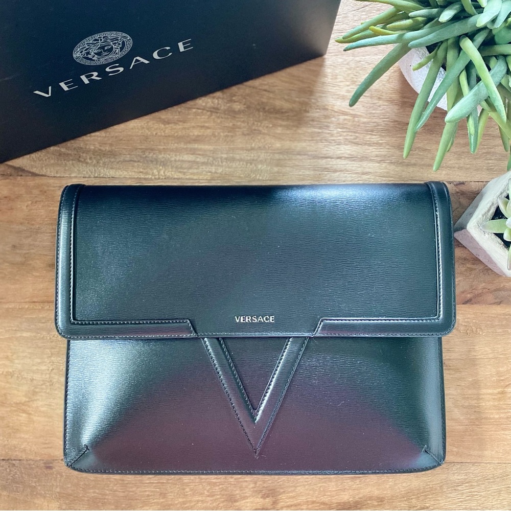 VERSACE Leather Envelope Clutch Bag